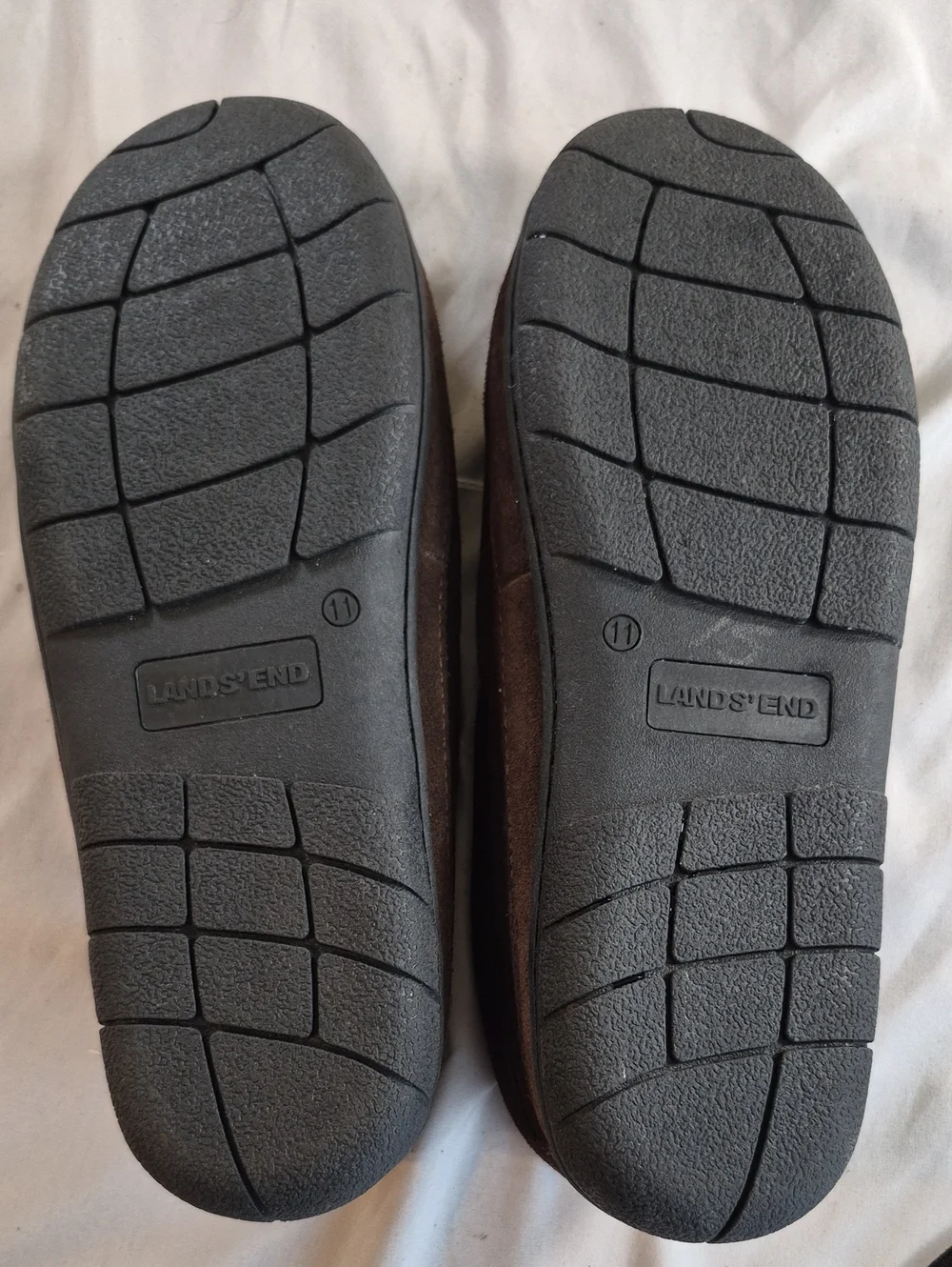 Lands' End Men's Brown Suede Shearling-Lined Moccasin Slippers